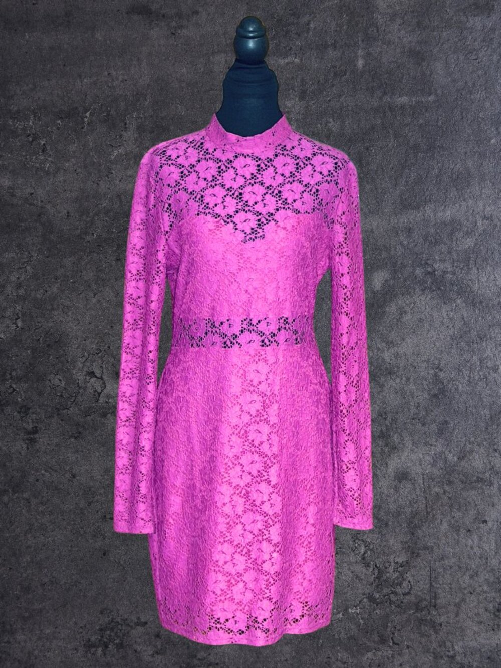 Vintage Bongo Juniors Size 13 Hot Pink Dress with Lace Overlay (1303)